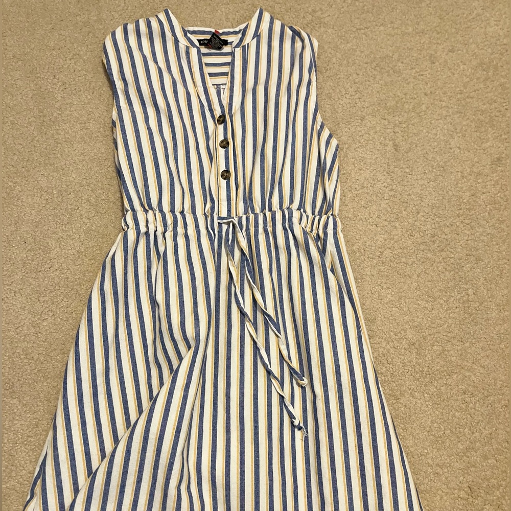 Blue White And Gold Adjustable Waist Robert Louis Dress